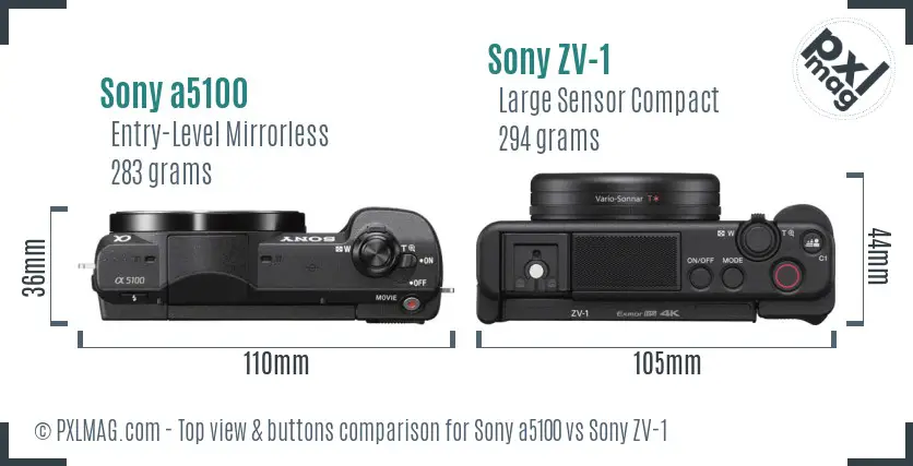 Sony a5100 vs Sony ZV-1 top view buttons comparison Sony a5100 vs Sony ZV-1 top view buttons comparison