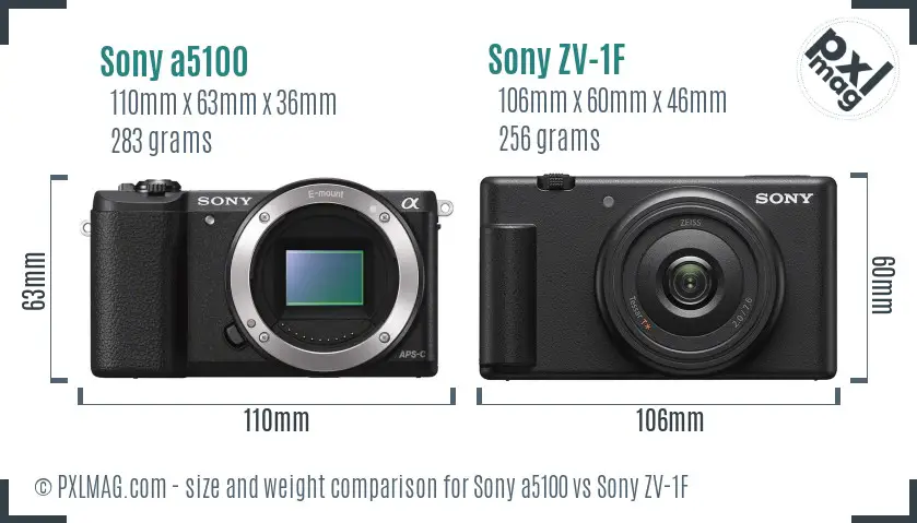 Sony a5100 vs Sony ZV-1F size comparison Sony a5100 vs Sony ZV-1F size comparison