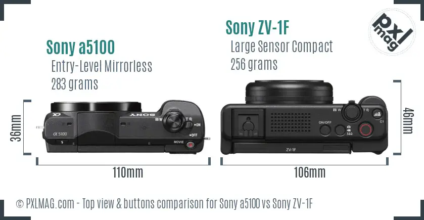 Sony a5100 vs Sony ZV-1F top view buttons comparison Sony a5100 vs Sony ZV-1F top view buttons comparison