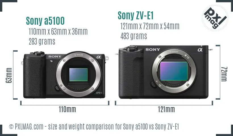 Sony a5100 vs Sony ZV-E1 size comparison