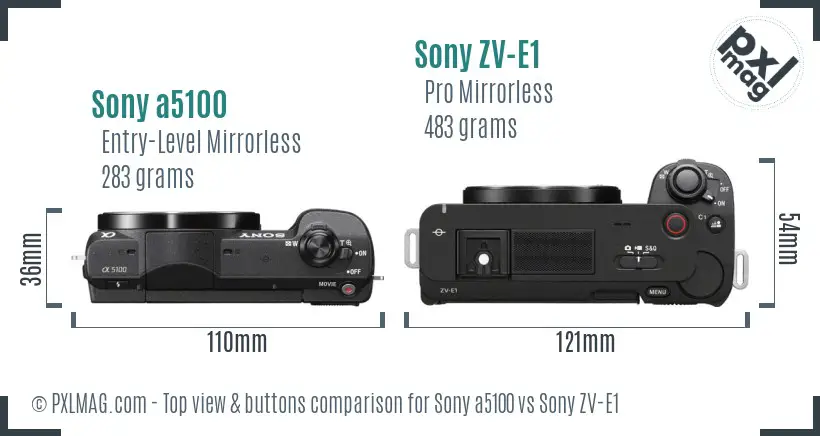 Sony a5100 vs Sony ZV-E1 top view buttons comparison