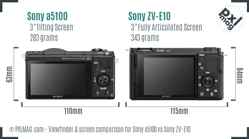 Sony a5100 vs Sony ZV-E10 Screen and Viewfinder comparison