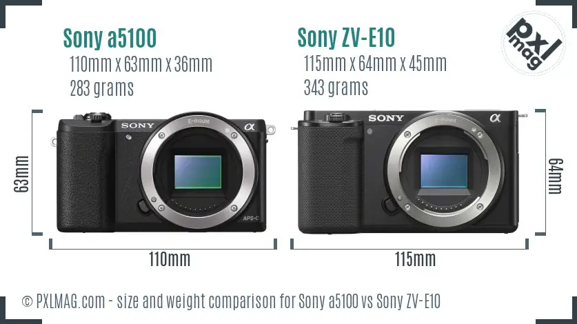 Sony a5100 vs Sony ZV-E10 size comparison