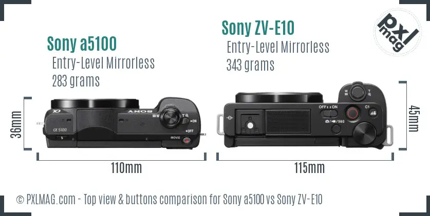Sony a5100 vs Sony ZV-E10 top view buttons comparison