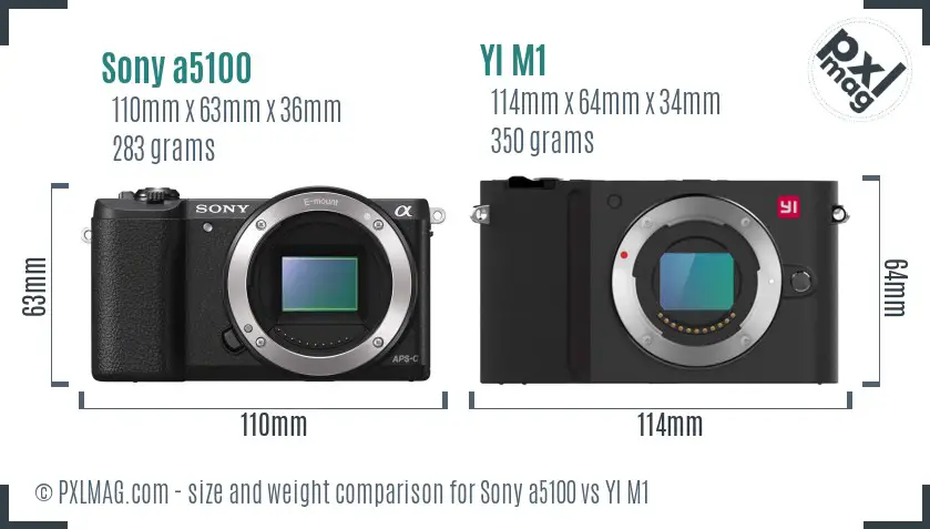 Sony a5100 vs YI M1 size comparison