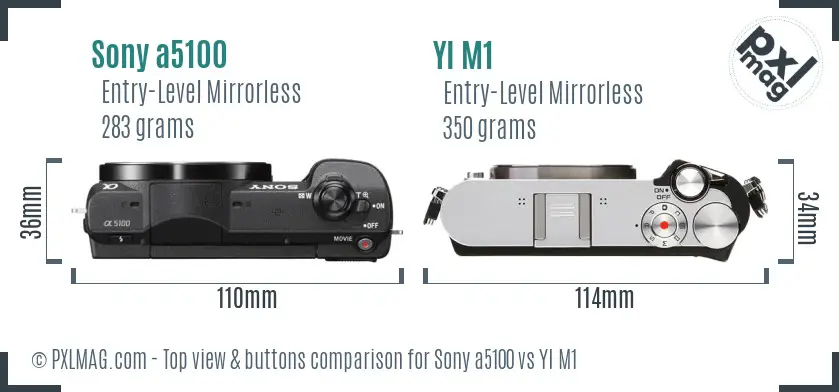 Sony a5100 vs YI M1 top view buttons comparison