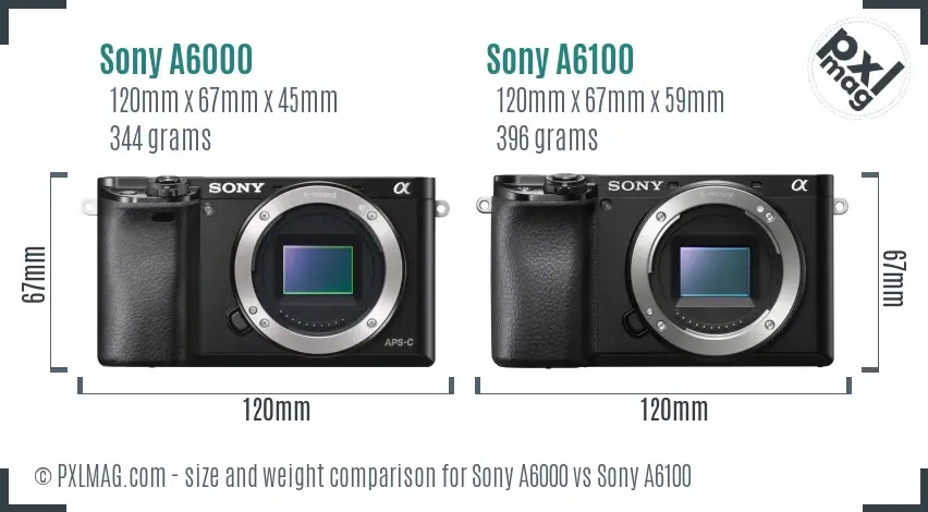 Sony A6000 vs Sony A6100 size comparison