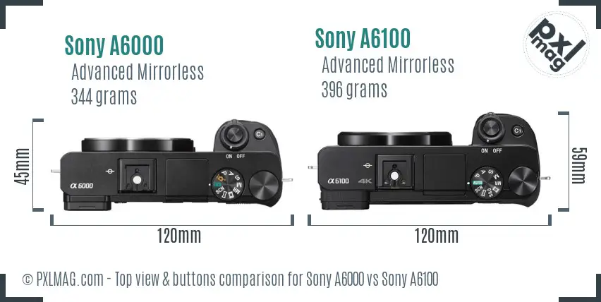 Sony A6000 vs Sony A6100 top view buttons comparison