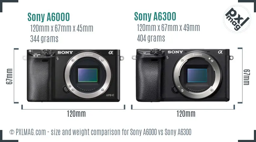 Sony A6000 vs Sony A6300 size comparison