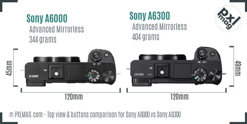 Sony A6000 vs Sony A6300 top view buttons comparison