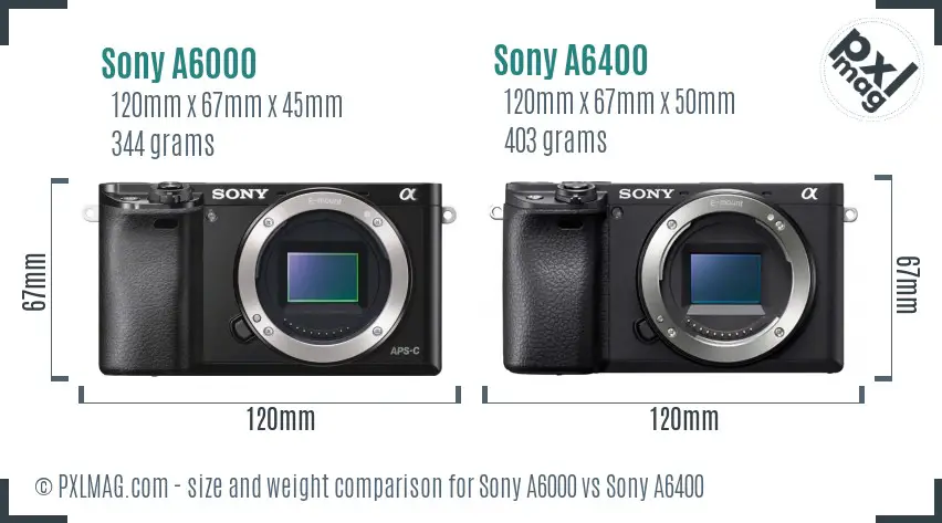 Sony A6000 vs Sony A6400 size comparison