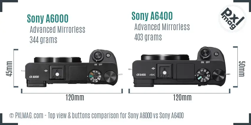 Sony A6000 vs Sony A6400 top view buttons comparison