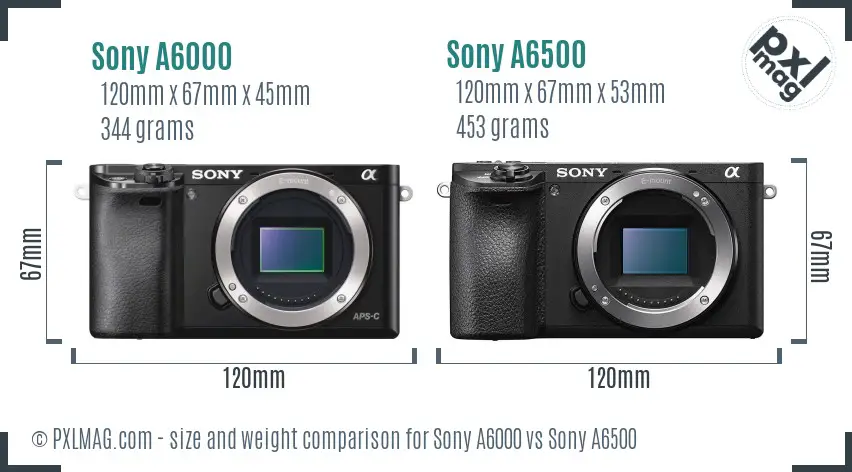 Sony A6000 vs Sony A6500 size comparison