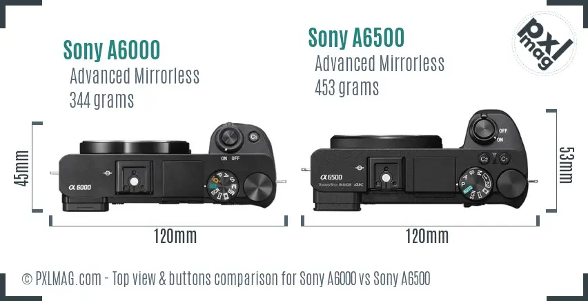 Sony A6000 vs Sony A6500 top view buttons comparison
