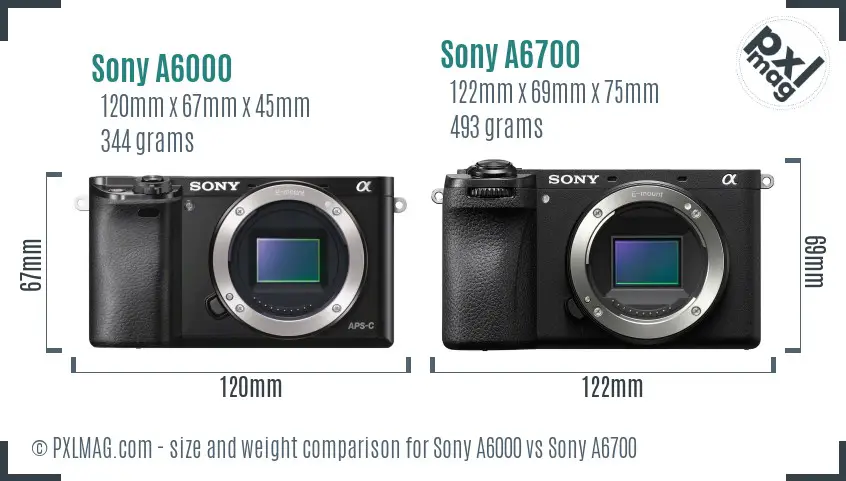 Sony A6000 vs Sony A6700 size comparison
