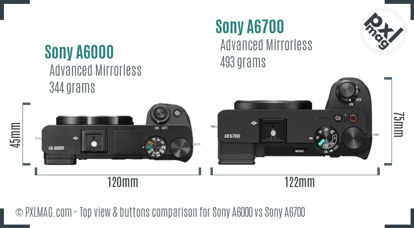 Sony A6000 vs Sony A6700 top view buttons comparison