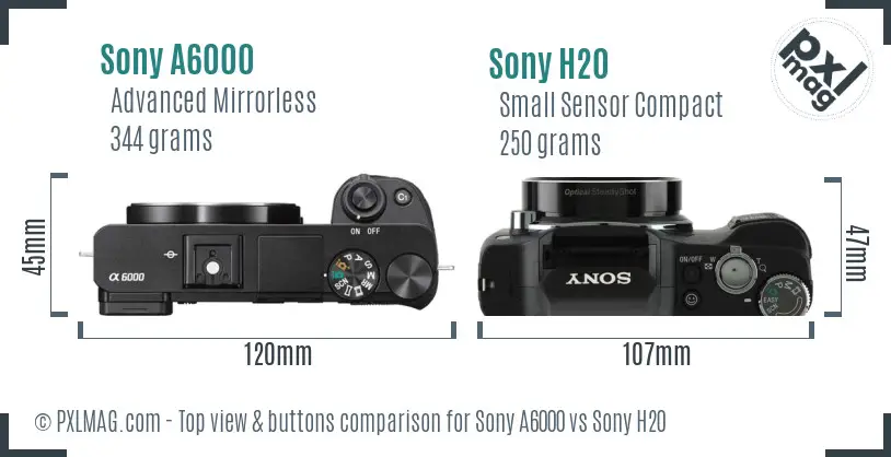 Sony A6000 vs Sony H20 top view buttons comparison Sony A6000 vs Sony H20 top view buttons comparison