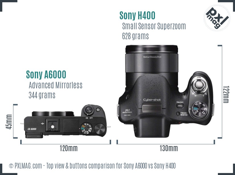 Sony A6000 vs Sony H400 top view buttons comparison