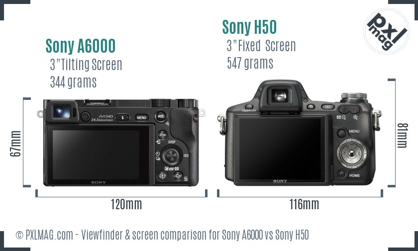Sony A6000 vs Sony H50 Screen and Viewfinder comparison