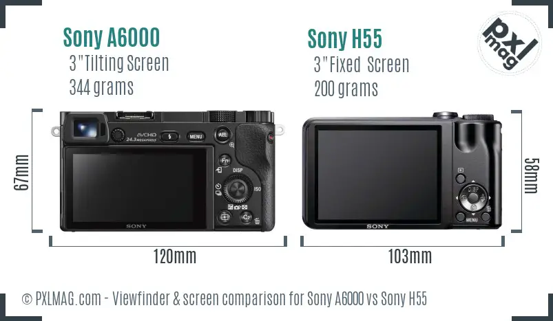 Sony A6000 vs Sony H55 Screen and Viewfinder comparison