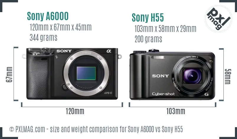 Sony A6000 vs Sony H55 size comparison