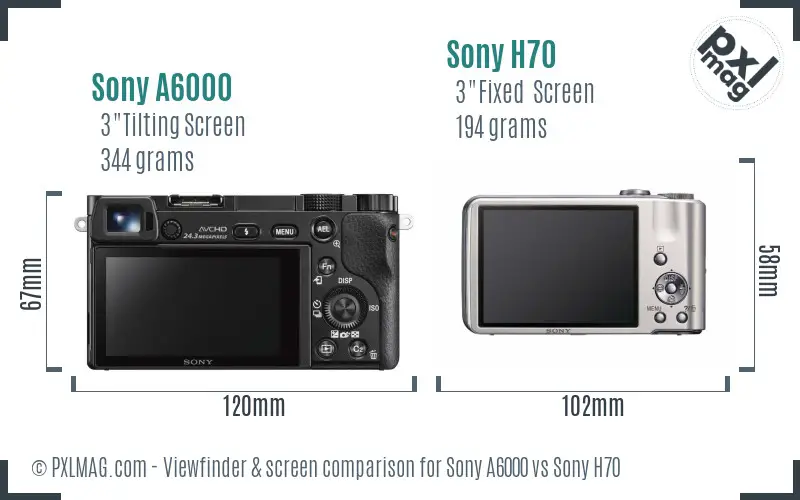 Sony A6000 vs Sony H70 Screen and Viewfinder comparison Sony A6000 vs Sony H70 Screen and Viewfinder comparison