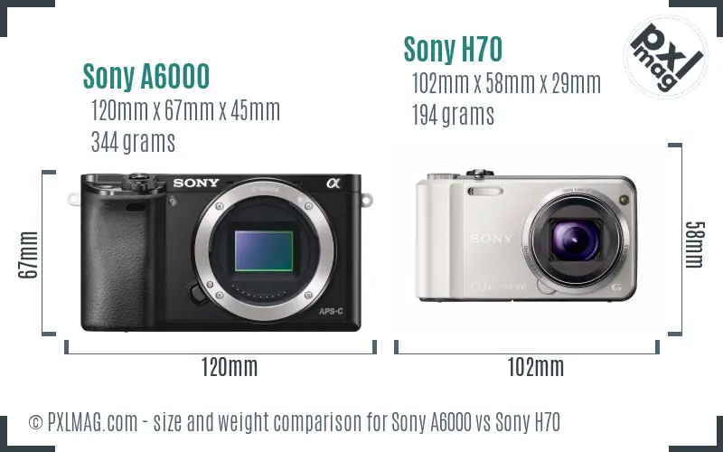 Sony A6000 vs Sony H70 size comparison Sony A6000 vs Sony H70 size comparison