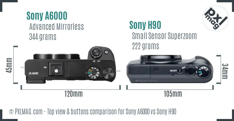 Sony A6000 vs Sony H90 top view buttons comparison