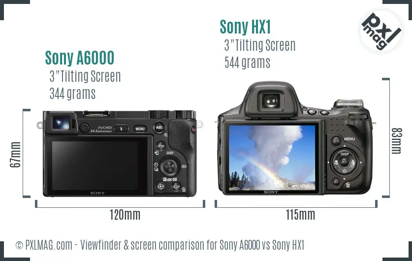 Sony A6000 vs Sony HX1 Screen and Viewfinder comparison Sony A6000 vs Sony HX1 Screen and Viewfinder comparison