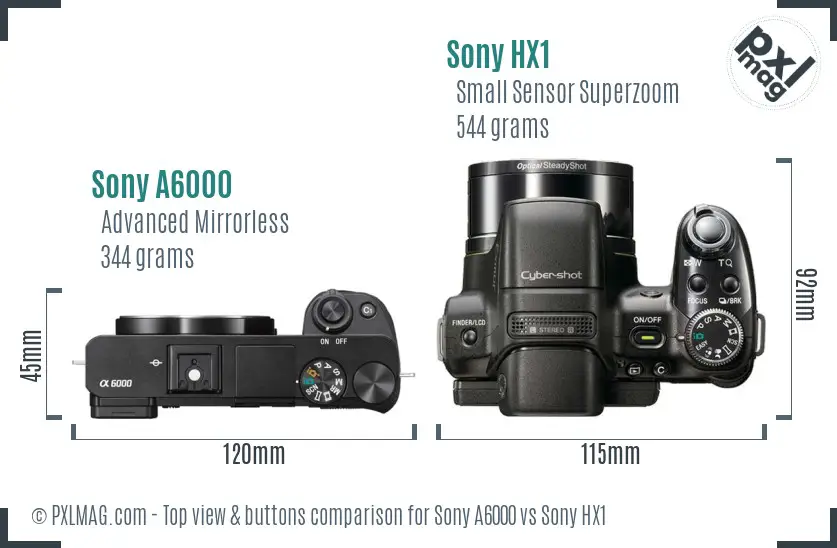 Sony A6000 vs Sony HX1 top view buttons comparison Sony A6000 vs Sony HX1 top view buttons comparison