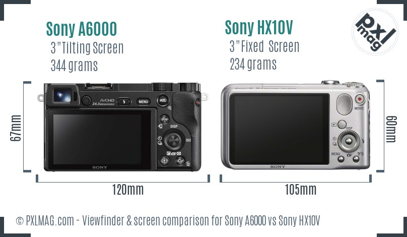 Sony A6000 vs Sony HX10V Screen and Viewfinder comparison