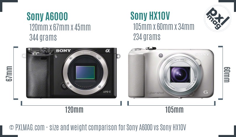 Sony A6000 vs Sony HX10V size comparison Sony A6000 vs Sony HX10V size comparison