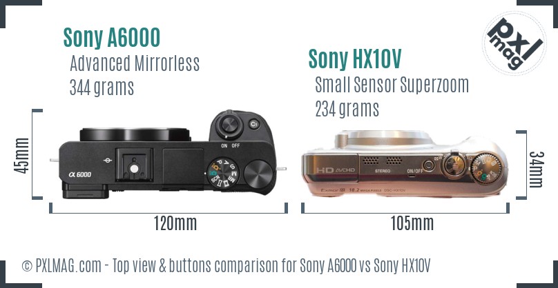 Sony A6000 vs Sony HX10V top view buttons comparison