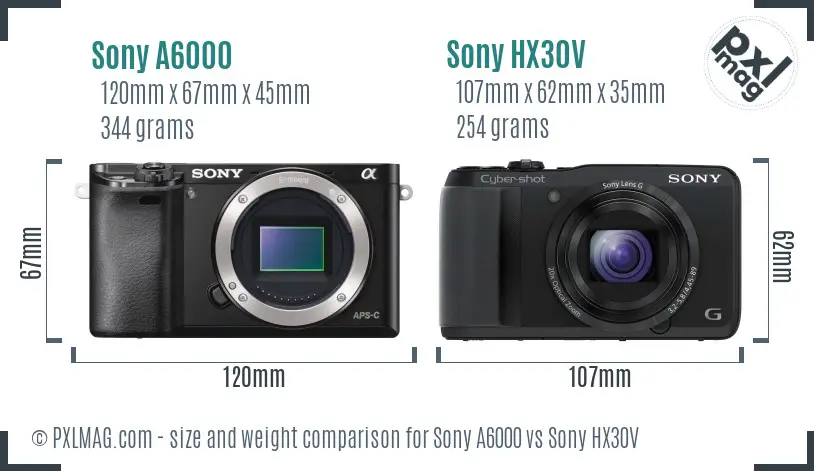 Sony A6000 vs Sony HX30V size comparison