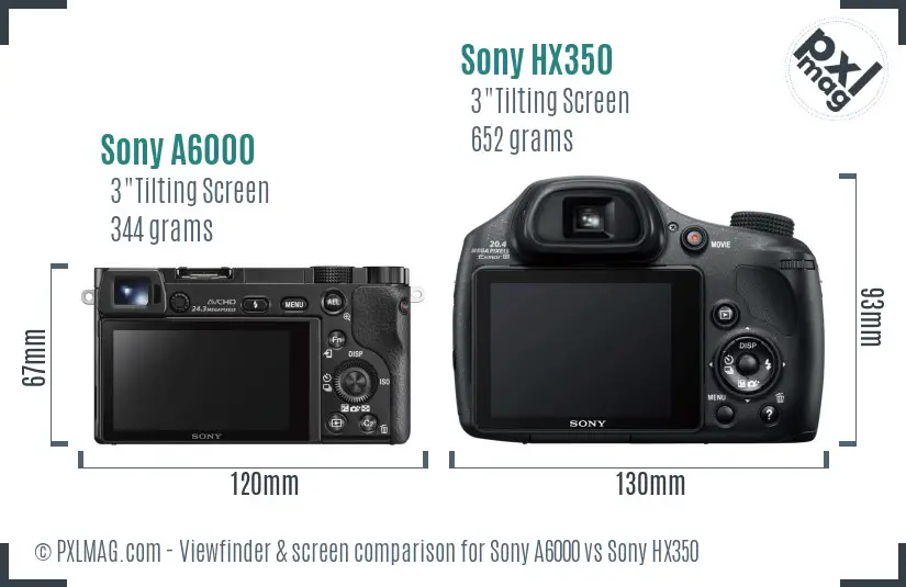 Sony A6000 vs Sony HX350 Screen and Viewfinder comparison