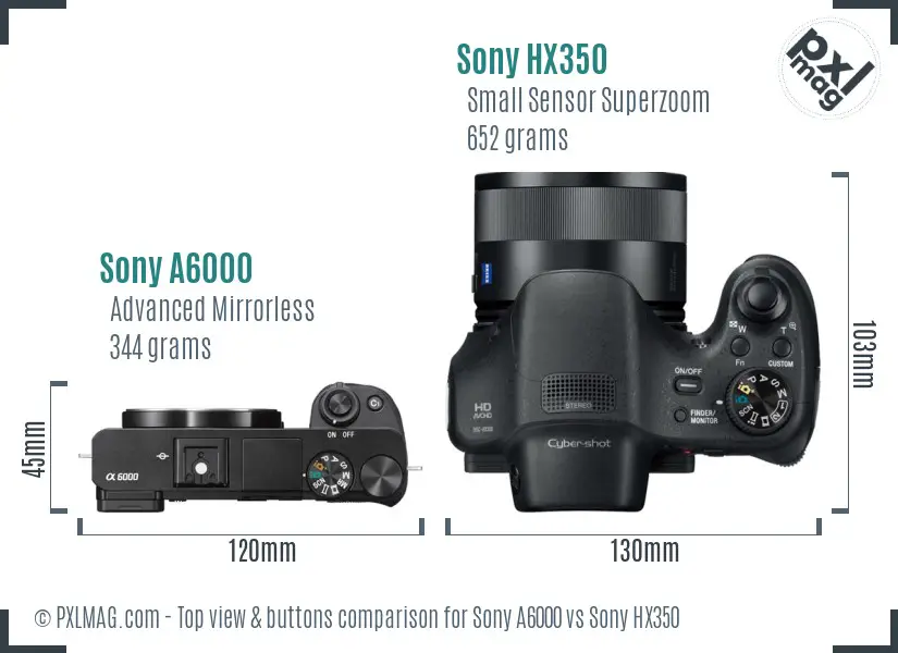 Sony A6000 vs Sony HX350 top view buttons comparison