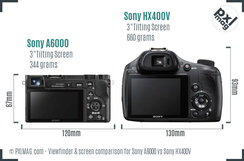 Sony A6000 vs Sony HX400V Screen and Viewfinder comparison Sony A6000 vs Sony HX400V Screen and Viewfinder comparison