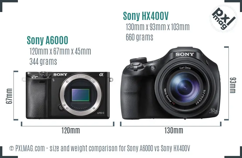 Sony A6000 vs Sony HX400V size comparison Sony A6000 vs Sony HX400V size comparison