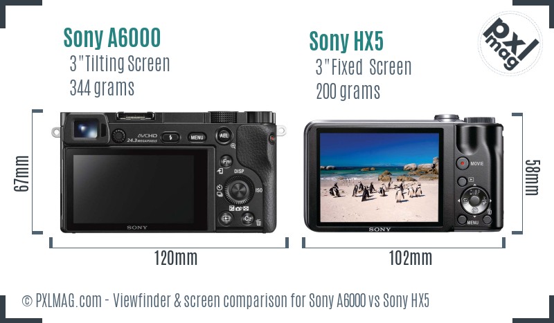 Sony A6000 vs Sony HX5 Screen and Viewfinder comparison