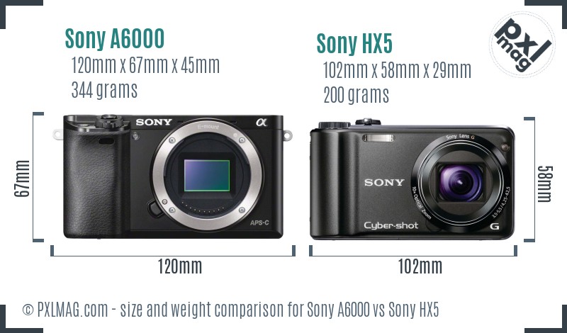 Sony A6000 vs Sony HX5 size comparison Sony A6000 vs Sony HX5 size comparison