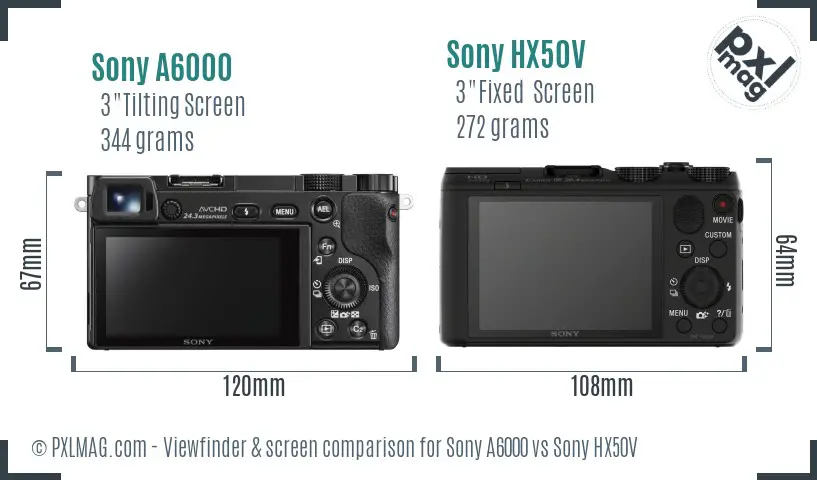 Sony A6000 vs Sony HX50V Screen and Viewfinder comparison