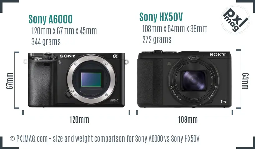 Sony A6000 vs Sony HX50V size comparison