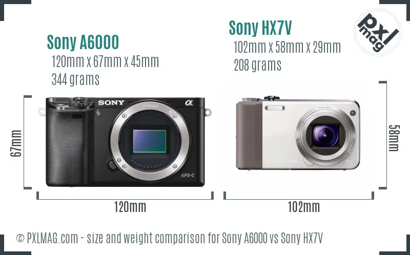 Sony A6000 vs Sony HX7V size comparison