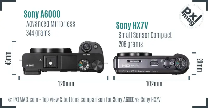 Sony A6000 vs Sony HX7V top view buttons comparison Sony A6000 vs Sony HX7V top view buttons comparison