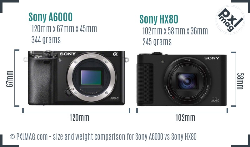Sony A6000 vs Sony HX80 size comparison