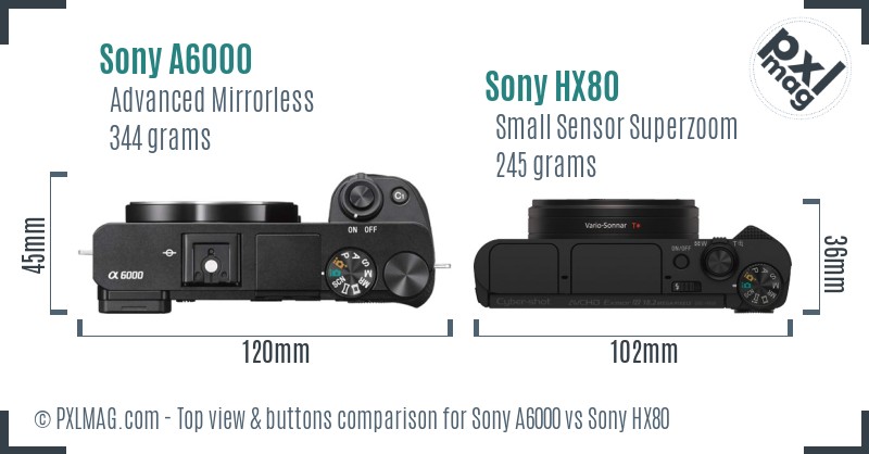 Sony A6000 vs Sony HX80 top view buttons comparison