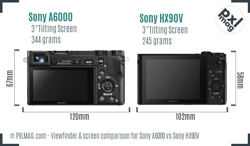 Sony A6000 vs Sony HX90V Screen and Viewfinder comparison