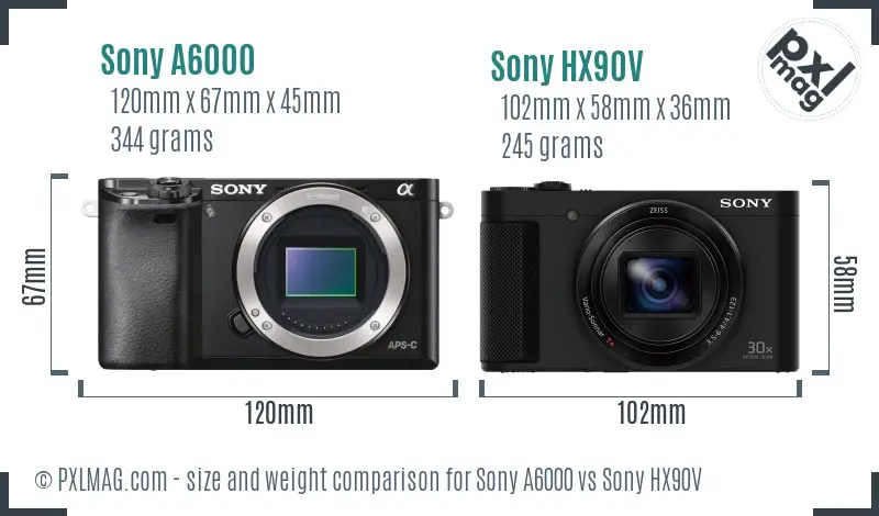 Sony A6000 vs Sony HX90V size comparison