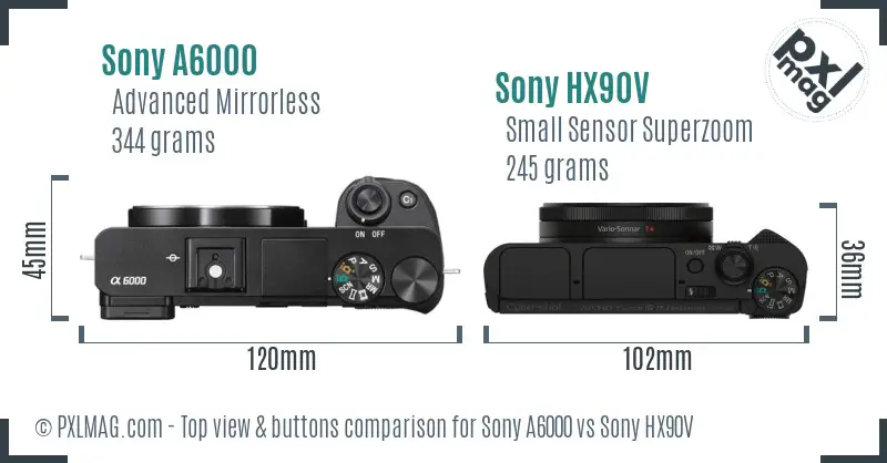 Sony A6000 vs Sony HX90V top view buttons comparison