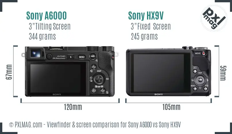 Sony A6000 vs Sony HX9V Screen and Viewfinder comparison
